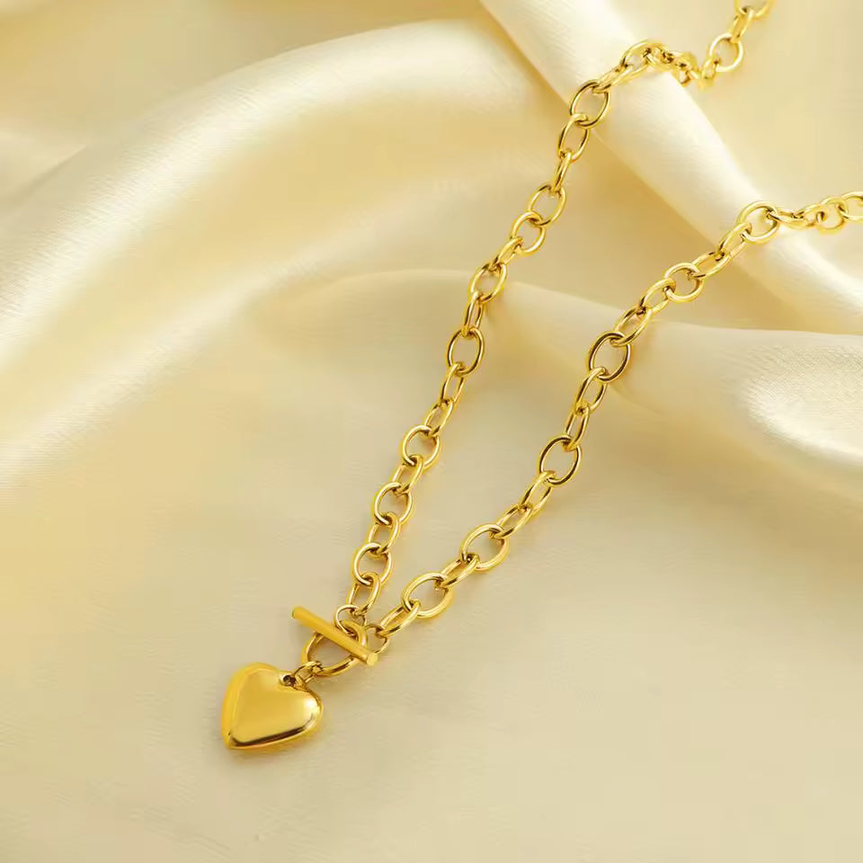 Stainless Steel Heart Buckle Necklace – Women’s Love Jewelry