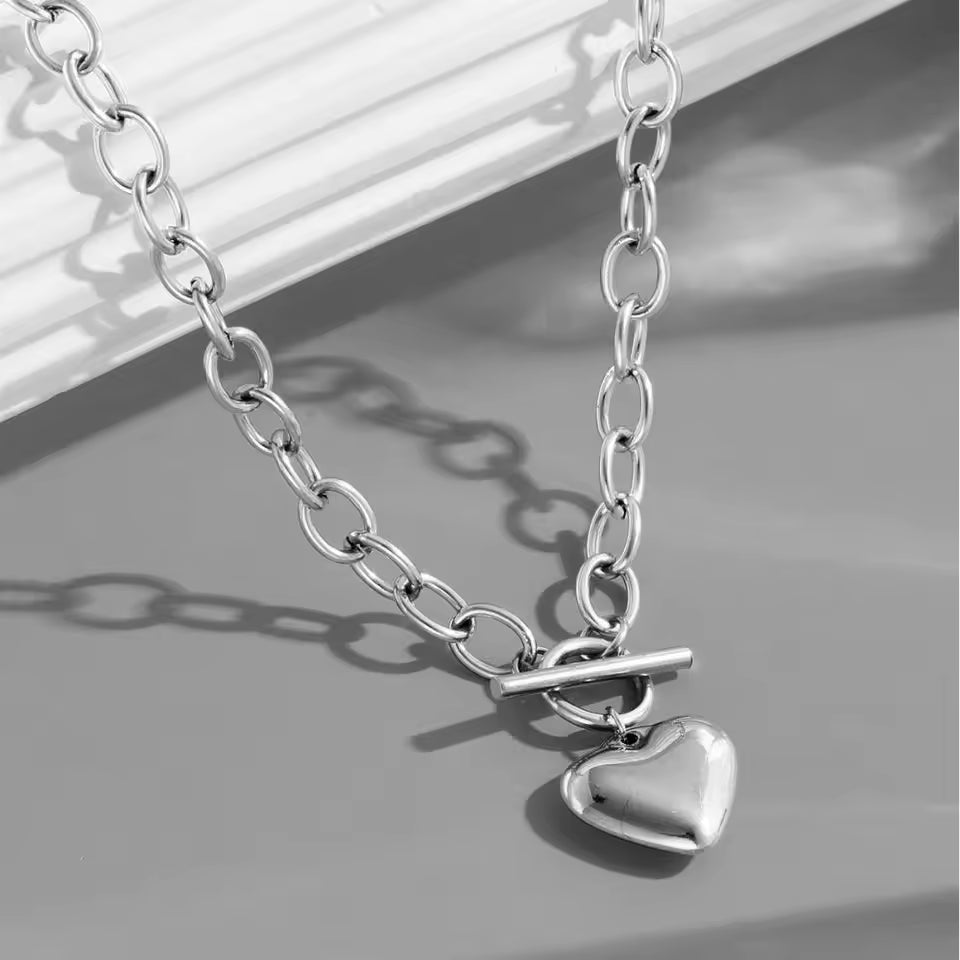 Stainless Steel Heart Buckle Necklace – Women’s Love Jewelry