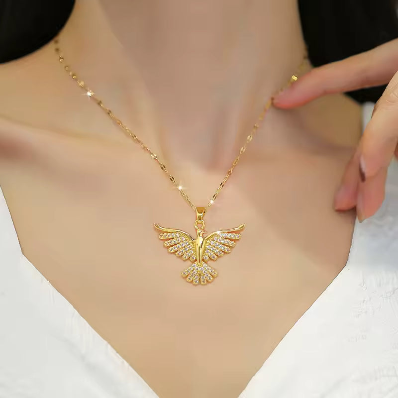 Stainless Steel Phoenix & Eagle Pendant Necklace – Women & Girls Jewelry