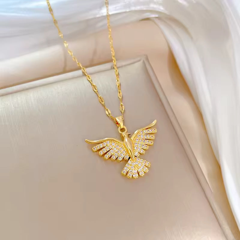 Stainless Steel Phoenix & Eagle Pendant Necklace – Women & Girls Jewelry
